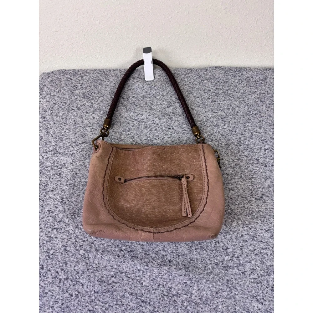 The Sak Shoulder Bag Womens Small tan Leather Boho Braided Strap Purse